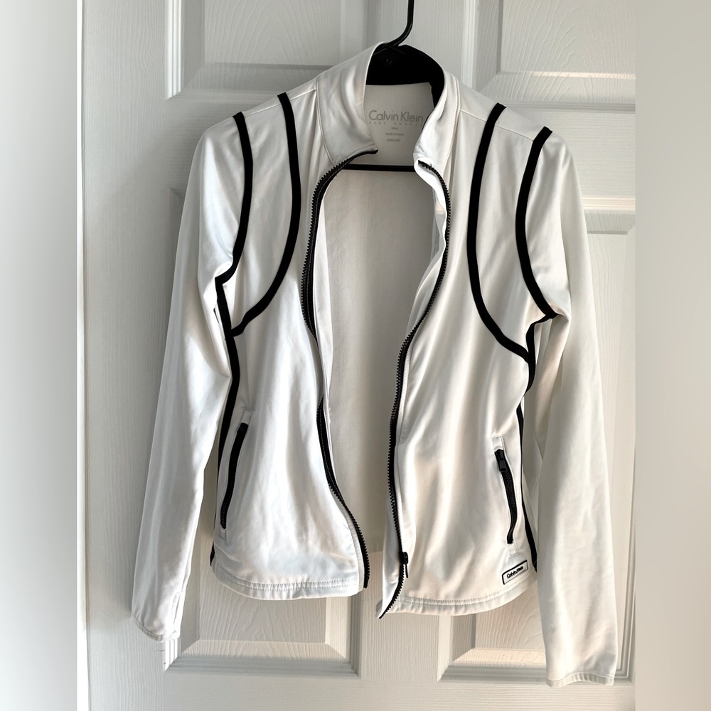 Calvin Klein Performance Athletic White and Black zip up jacket Women’s Small